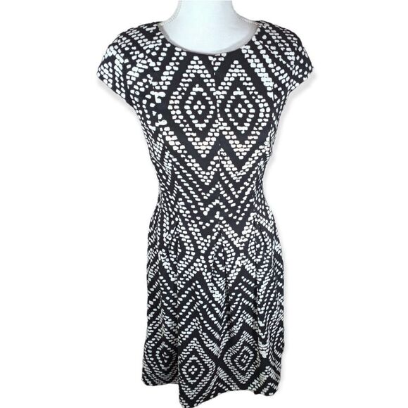 AB STUDIO BLACK & WHITE GEOMETRIC PRINT DRESS SZ.6 EUC - Picture 1 of 9